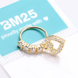 Detail View 3 of Golden Heart Loop Sparkle Dangle Multi-Gem Lined Bendable Hoop Ring-Clear Gem