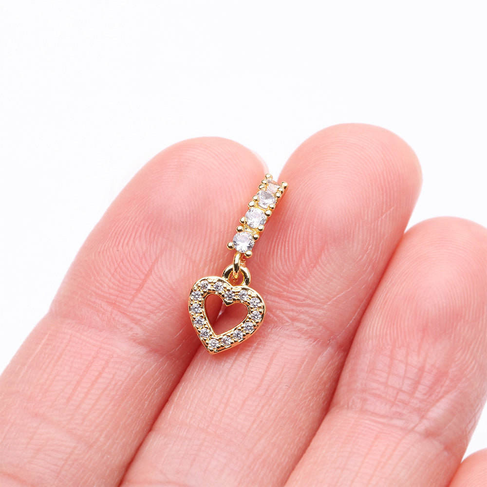 Detail View 2 of Golden Heart Loop Sparkle Dangle Multi-Gem Lined Bendable Hoop Ring-Clear Gem