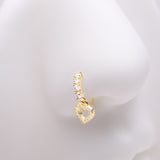 Detail View 1 of Golden Heart Loop Sparkle Dangle Multi-Gem Lined Bendable Hoop Ring-Clear Gem