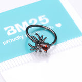 Detail View 4 of Blackline Spider Sparkle Bendable Hoop Ring-Red