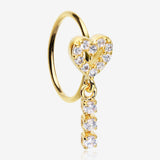Golden Sparkle Heart Loop Dangle Gem Drop Bendable Hoop Ring