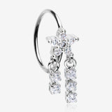 Sparkle Flower Dangle Gem Drop Bendable Hoop Ring-Clear Gem