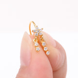 Detail View 2 of Golden Sparkle Flower Dangle Gem Drop Bendable Hoop Ring-Clear Gem