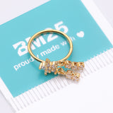 Detail View 4 of Golden Sparkle Flower Dangle Gem Drop Bendable Hoop Ring-Clear Gem