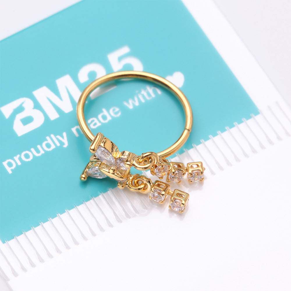 Detail View 4 of Golden Butterfly Sparkle Dangle Gem Drop Bendable Hoop Ring-Clear Gem