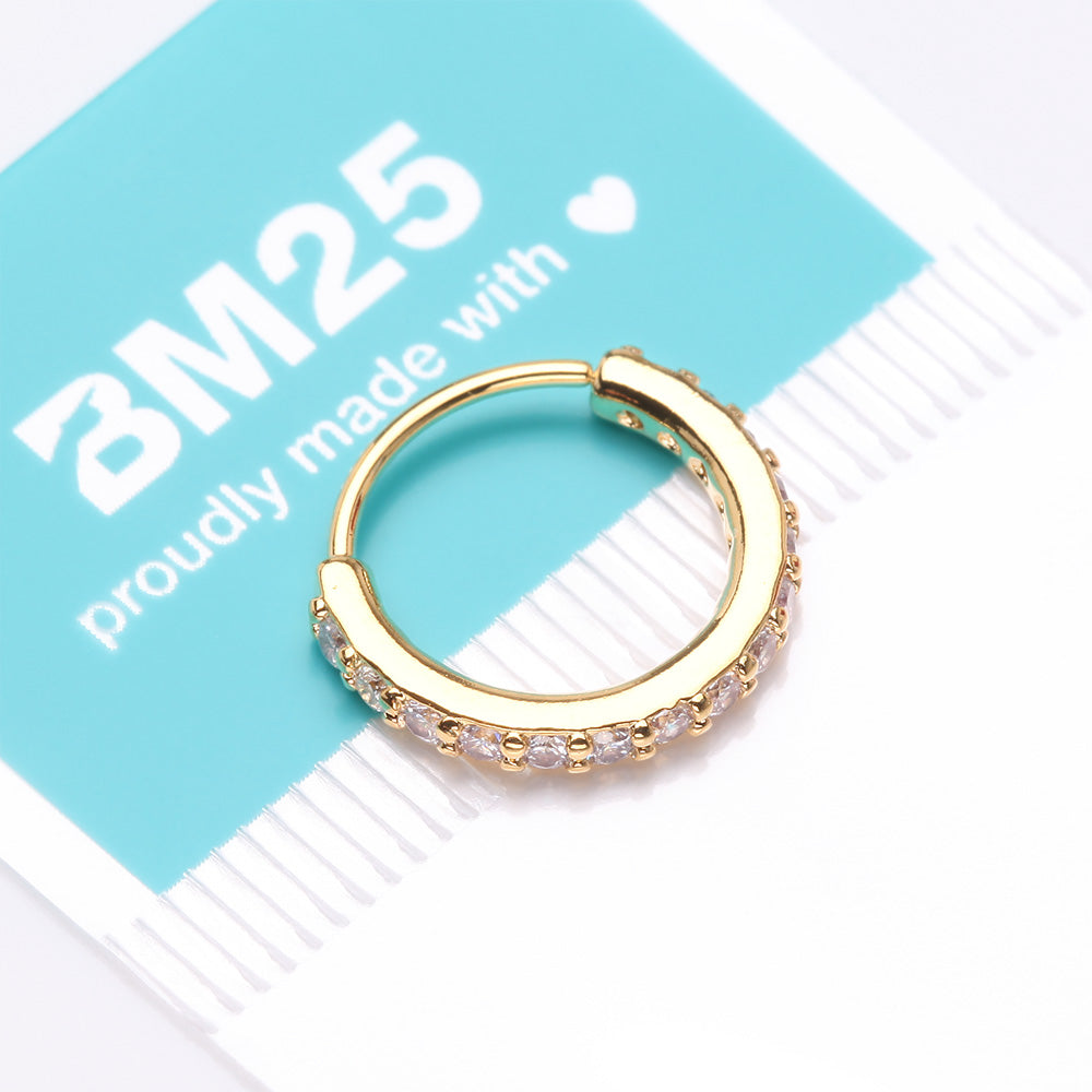 Detail View 4 of Golden Brilliant Sparkle Gems Lined Steel Bendable Hoop Ring-Clear Gem