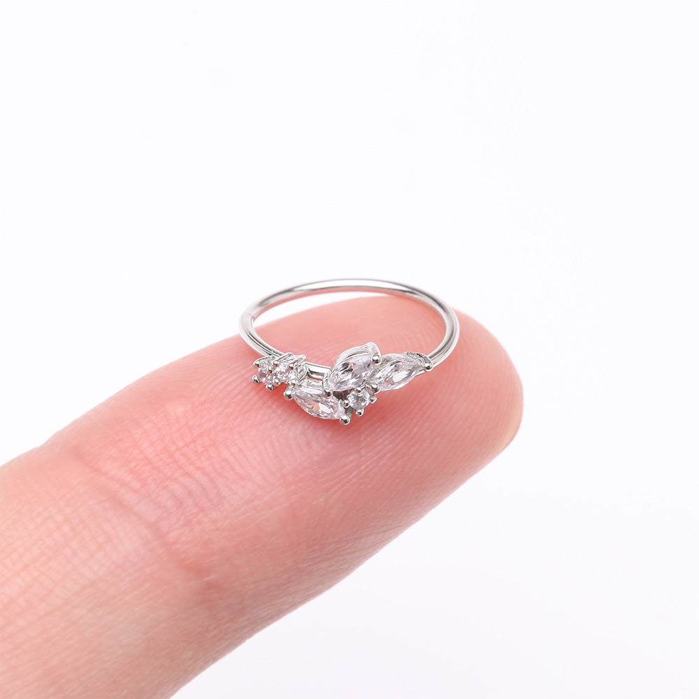 Detail View 2 of Marquise Sparkle Leaflet Vine Multi-Gem Bendable Hoop Ring-Clear Gem