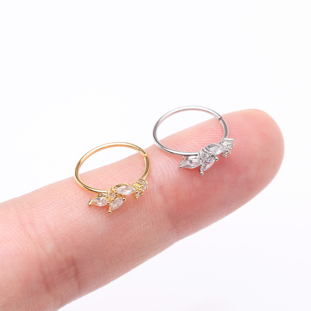 Detail View 3 of Marquise Sparkle Leaflet Vine Multi-Gem Bendable Hoop Ring-Clear Gem