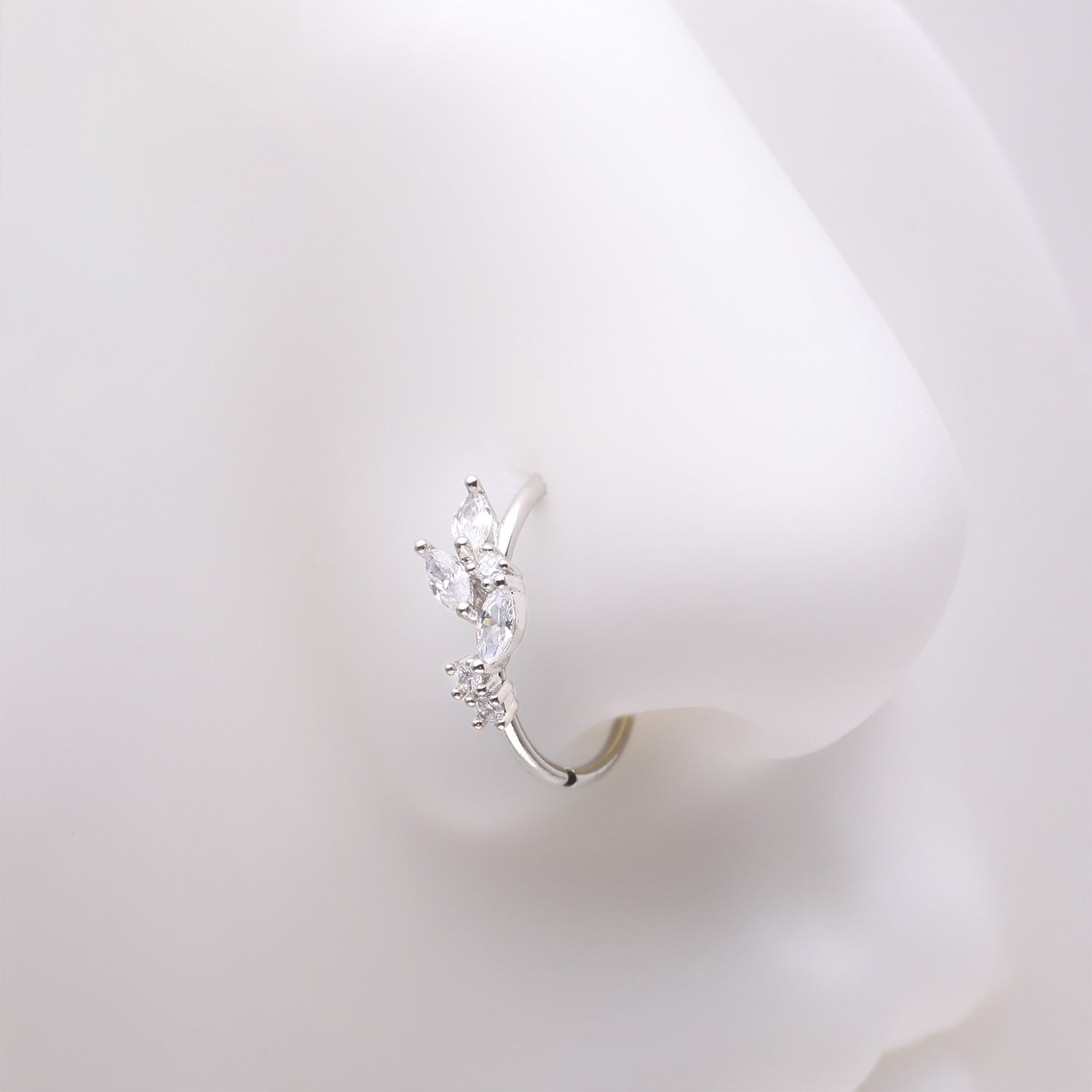 Detail View 1 of Marquise Sparkle Leaflet Vine Multi-Gem Bendable Hoop Ring-Clear Gem