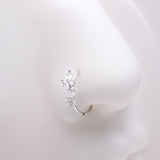 Detail View 1 of Marquise Sparkle Leaflet Vine Multi-Gem Bendable Hoop Ring-Clear Gem
