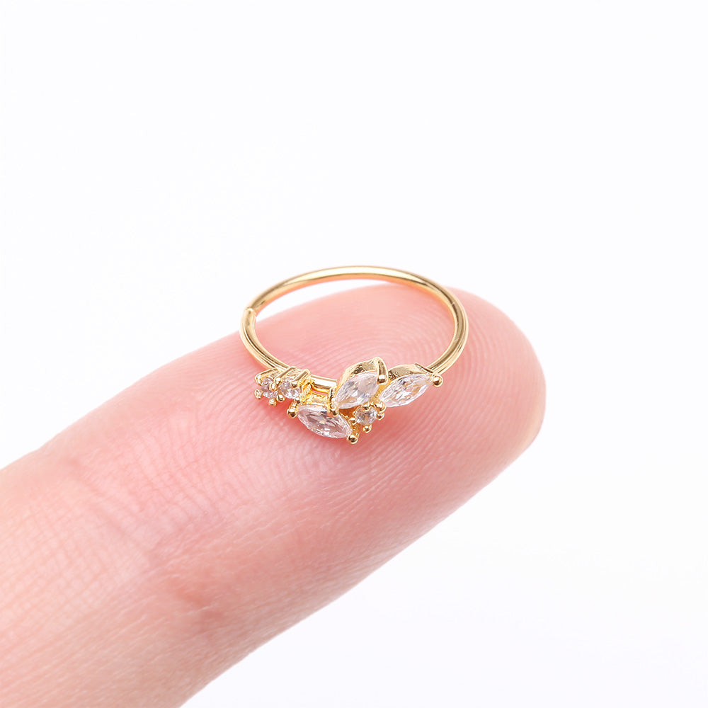 Detail View 2 of Golden Marquise Sparkle Leaflet Vine Multi-Gem Bendable Hoop Ring-Clear Gem