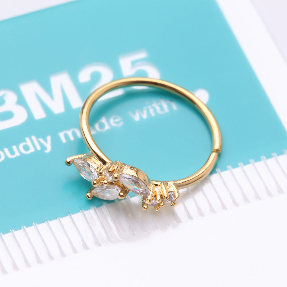 Detail View 4 of Golden Marquise Sparkle Leaflet Vine Multi-Gem Bendable Hoop Ring-Clear Gem