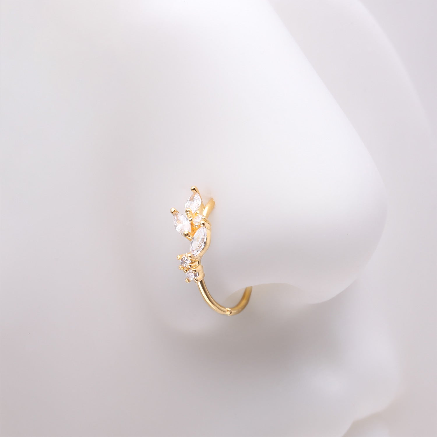 Detail View 1 of Golden Marquise Sparkle Leaflet Vine Multi-Gem Bendable Hoop Ring-Clear Gem