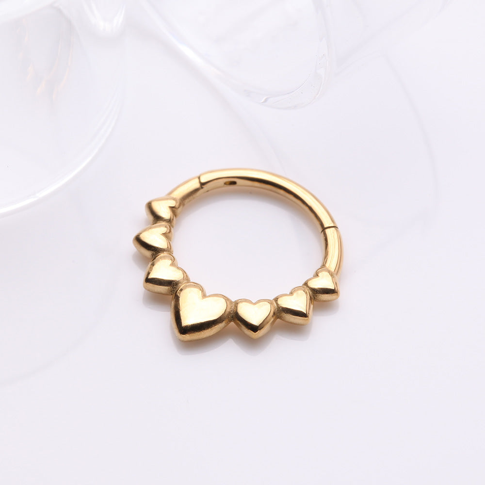 Detail View 2 of Golden Queen of Hearts Steel Seamless Clicker Hoop Ring