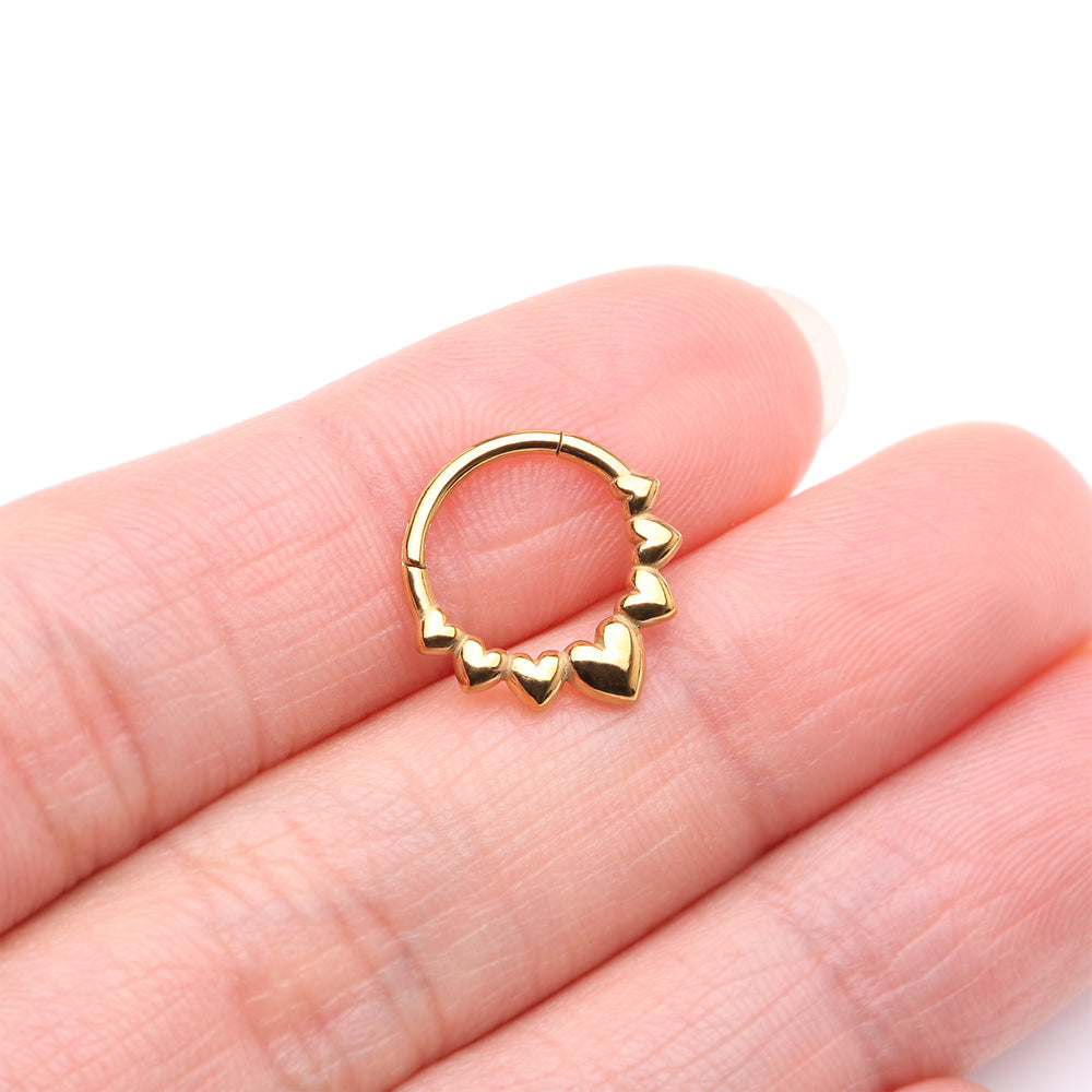 Detail View 3 of Golden Queen of Hearts Steel Seamless Clicker Hoop Ring