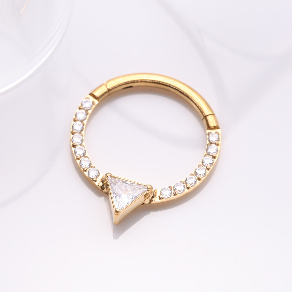 Detail View 2 of Golden Trilliant Sparkle Multi-Gem Steel Seamless Clicker Hoop Ring-Clear Gem