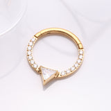 Detail View 2 of Golden Trilliant Sparkle Multi-Gem Steel Seamless Clicker Hoop Ring-Clear Gem