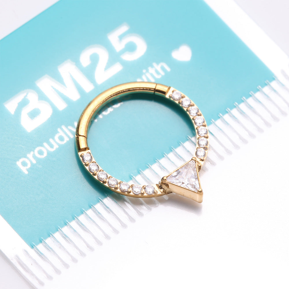 Detail View 4 of Golden Trilliant Sparkle Multi-Gem Steel Seamless Clicker Hoop Ring-Clear Gem