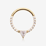 Golden Trilliant Sparkle Multi-Gem Steel Seamless Clicker Hoop Ring