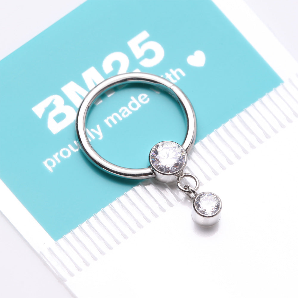 Detail View 4 of Simply Sparkly Dangle Gem Steel Clicker Hoop Ring-Clear Gem