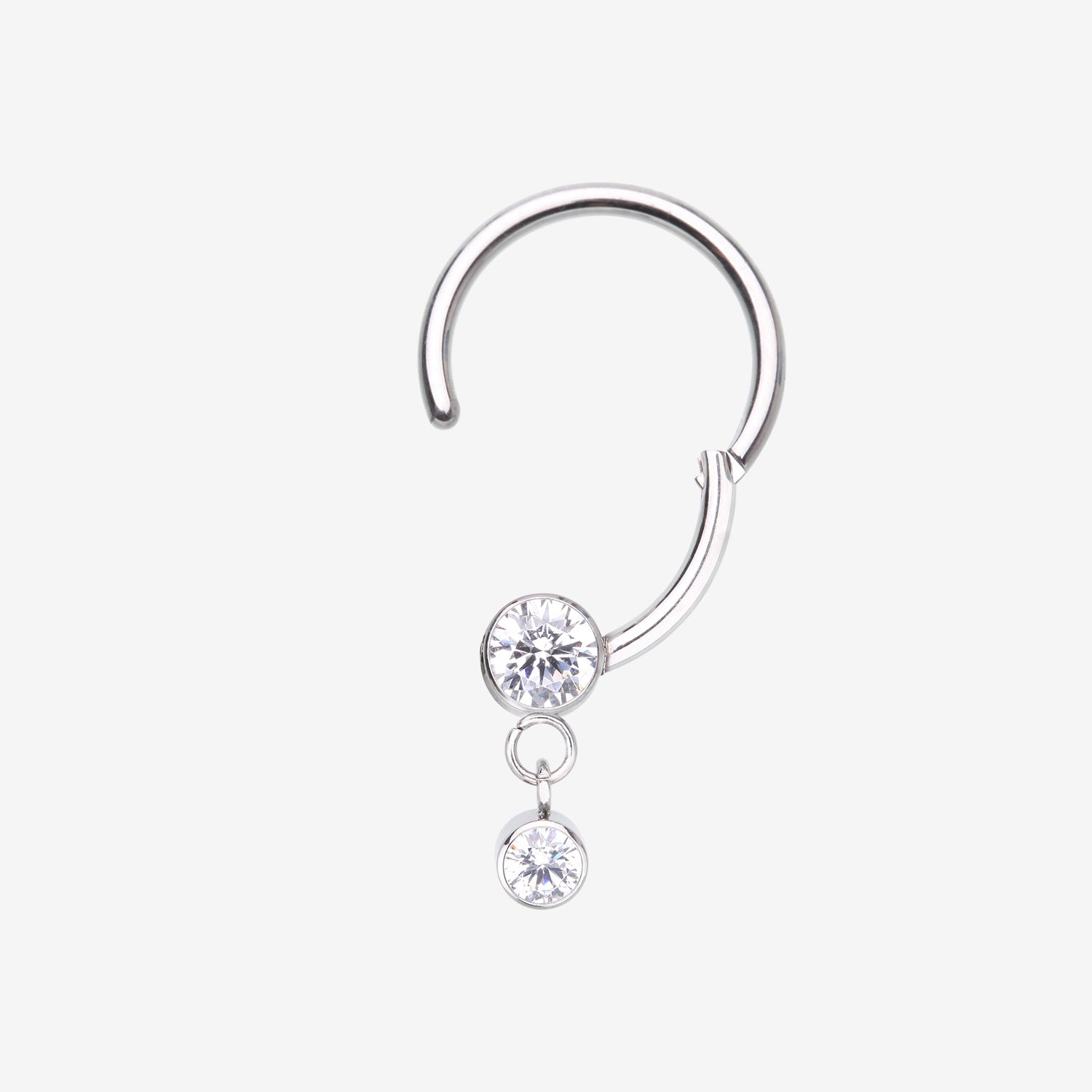 Detail View 1 of Simply Sparkly Dangle Gem Steel Clicker Hoop Ring-Clear Gem