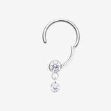 Detail View 1 of Simply Sparkly Dangle Gem Steel Clicker Hoop Ring-Clear Gem