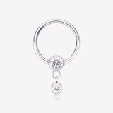 Simply Sparkly Dangle Gem Steel Clicker Hoop Ring-Clear Gem