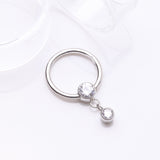 Detail View 2 of Simply Sparkly Dangle Gem Steel Clicker Hoop Ring-Clear Gem