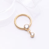 Detail View 2 of Golden Simply Sparkly Dangle Gem Steel Clicker Hoop Ring-Clear Gem