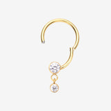 Detail View 1 of Golden Simply Sparkly Dangle Gem Steel Clicker Hoop Ring-Clear Gem