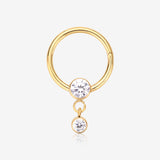 Golden Simply Sparkly Dangle Gem Steel Clicker Hoop Ring