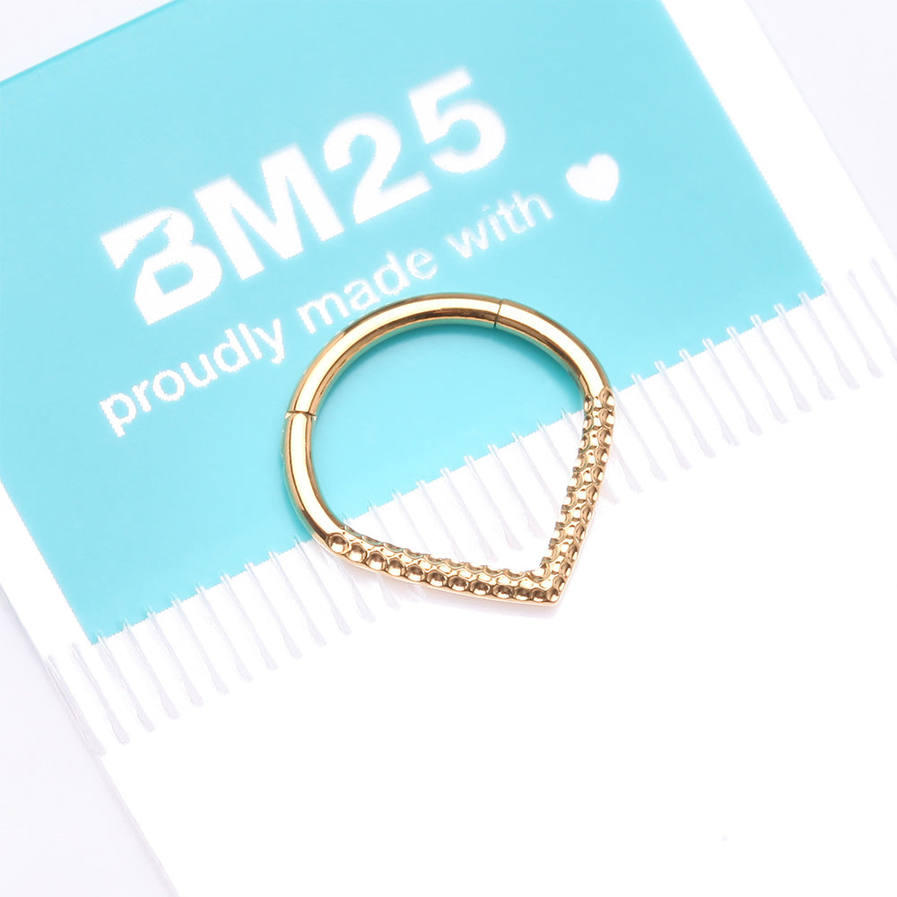 Detail View 4 of Golden Hammered Chevron Seamless Clicker Hoop Ring