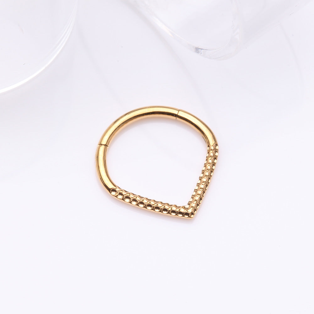Detail View 2 of Golden Hammered Chevron Seamless Clicker Hoop Ring