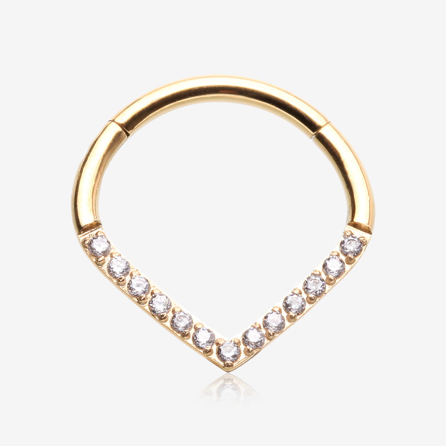 Golden Brilliant Sparkle Chevron Seamless Clicker Hoop Ring-Clear Gem