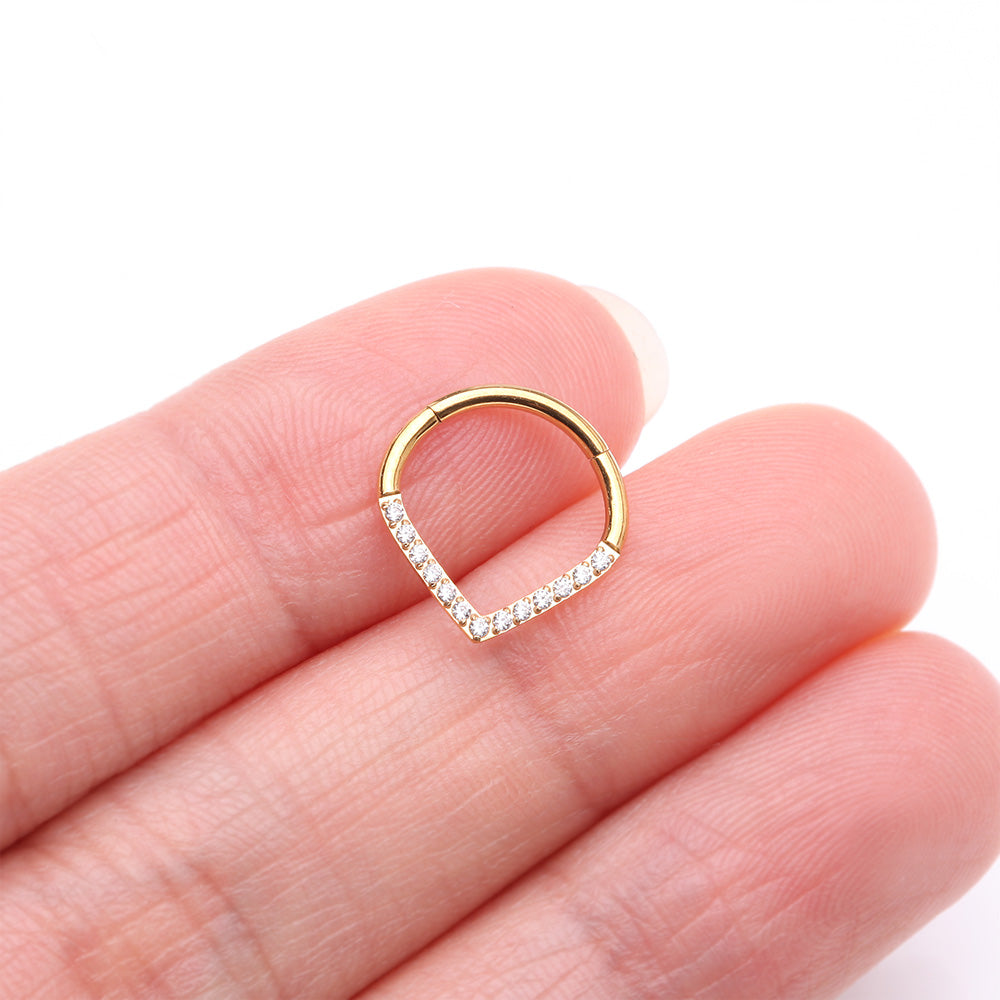Detail View 3 of Golden Brilliant Sparkle Chevron Seamless Clicker Hoop Ring-Clear Gem