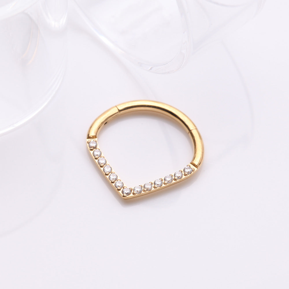 Detail View 2 of Golden Brilliant Sparkle Chevron Seamless Clicker Hoop Ring-Clear Gem