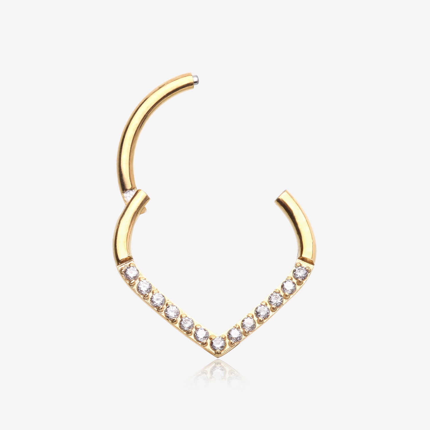 Detail View 1 of Golden Brilliant Sparkle Chevron Seamless Clicker Hoop Ring-Clear Gem