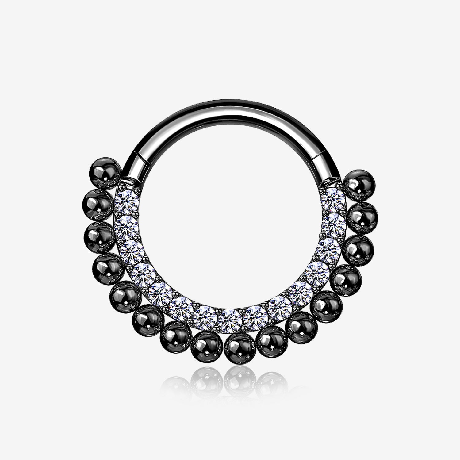 Blackline Royal Bali Beads Arc Sparkle Seamless Clicker Hoop Ring-Clear Gem