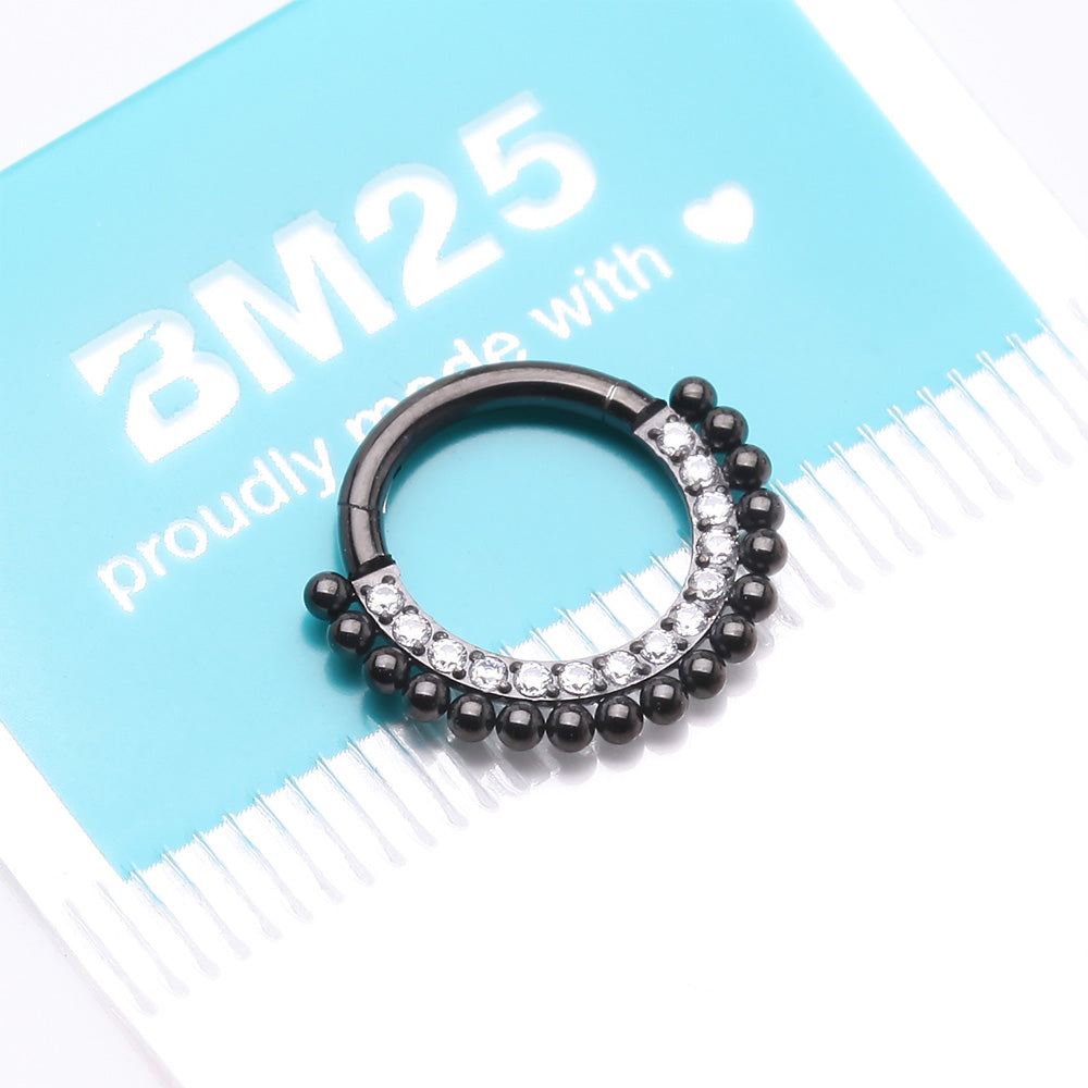 Detail View 3 of Blackline Royal Bali Beads Arc Sparkle Seamless Clicker Hoop Ring-Clear Gem