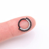 Detail View 2 of Blackline Royal Bali Beads Arc Sparkle Seamless Clicker Hoop Ring-Clear Gem