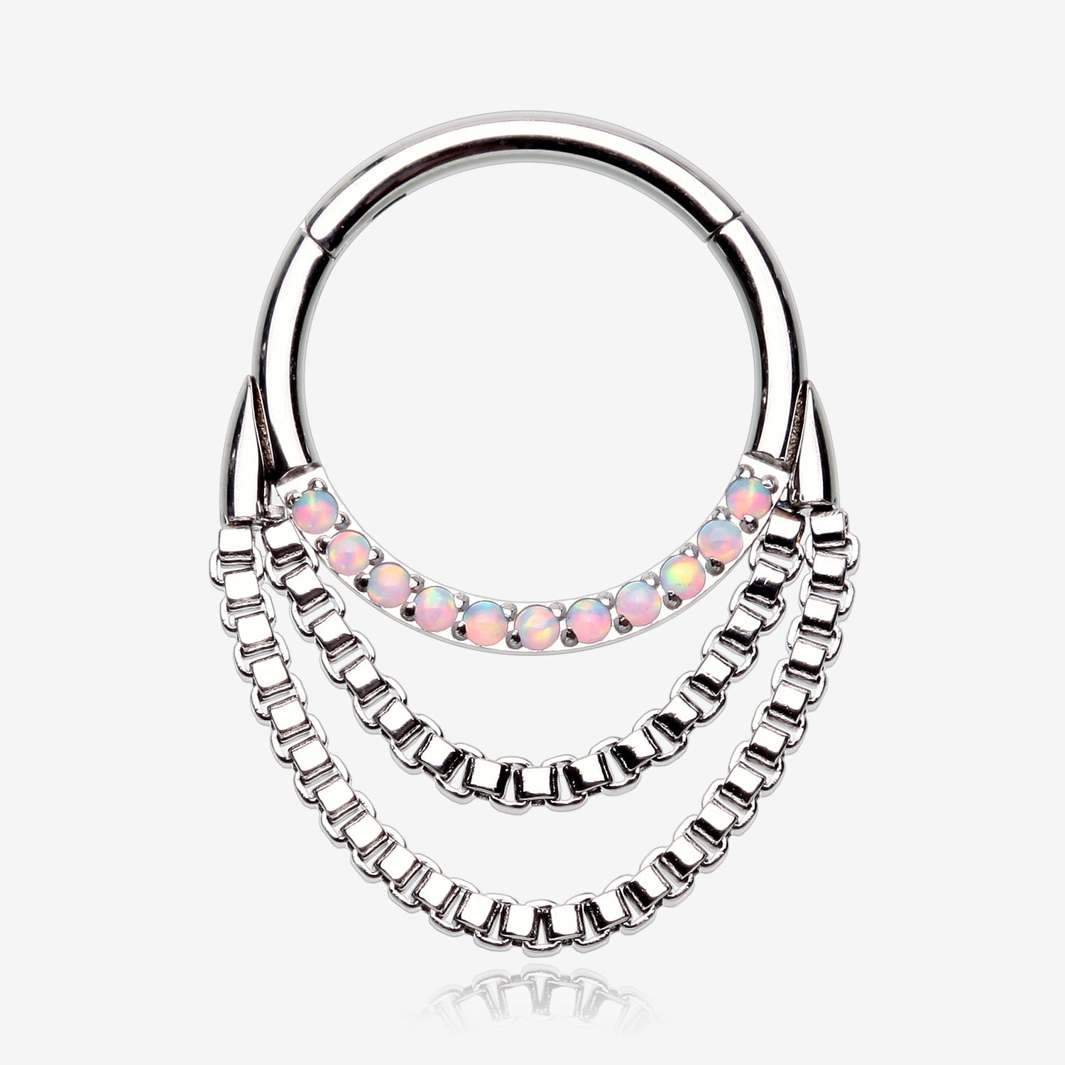 Majestic Fire Opal Double Chained Seamless Clicker Hoop Ring-White Opal