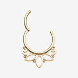 Detail View 1 of Golden Lotus Floral Filigree Elegance Clicker Hoop Ring