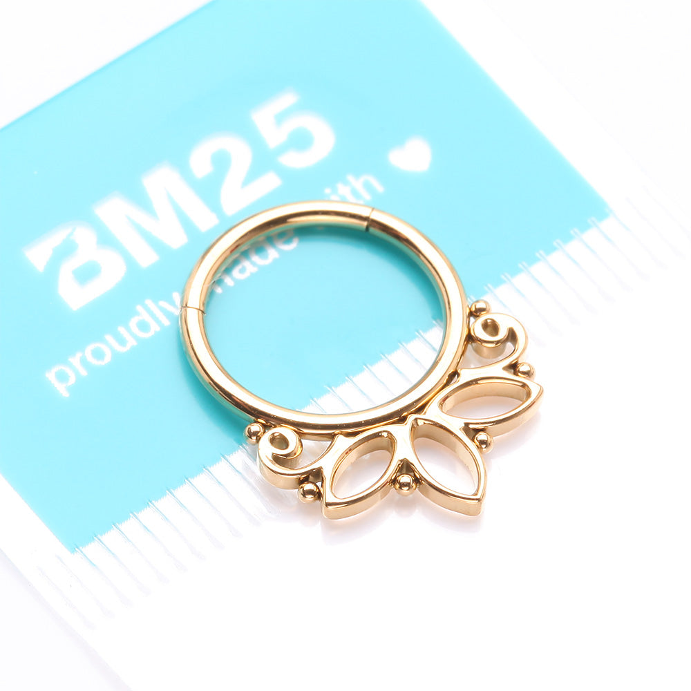 Detail View 4 of Golden Lotus Floral Filigree Elegance Clicker Hoop Ring
