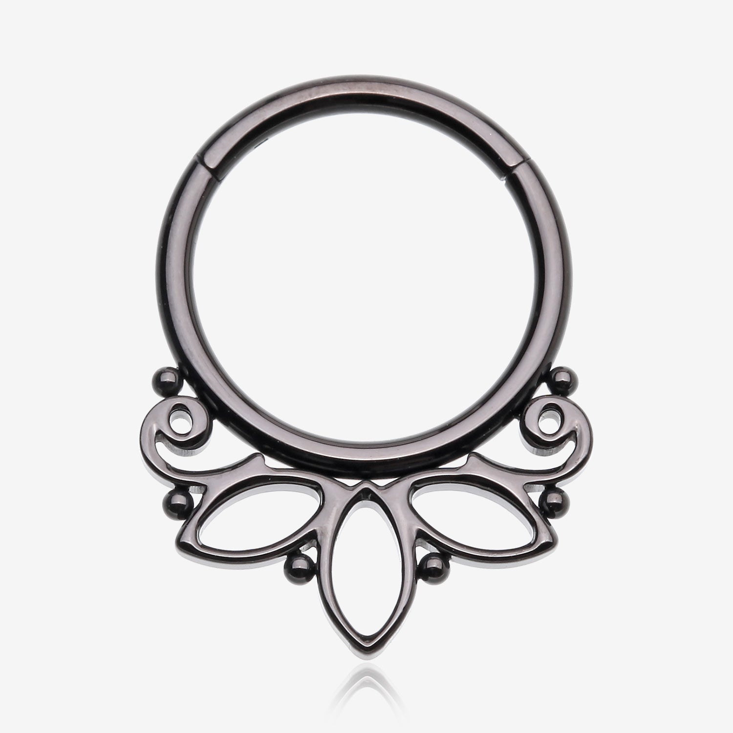 Blackline Lotus Floral Filigree Elegance Clicker Hoop Ring