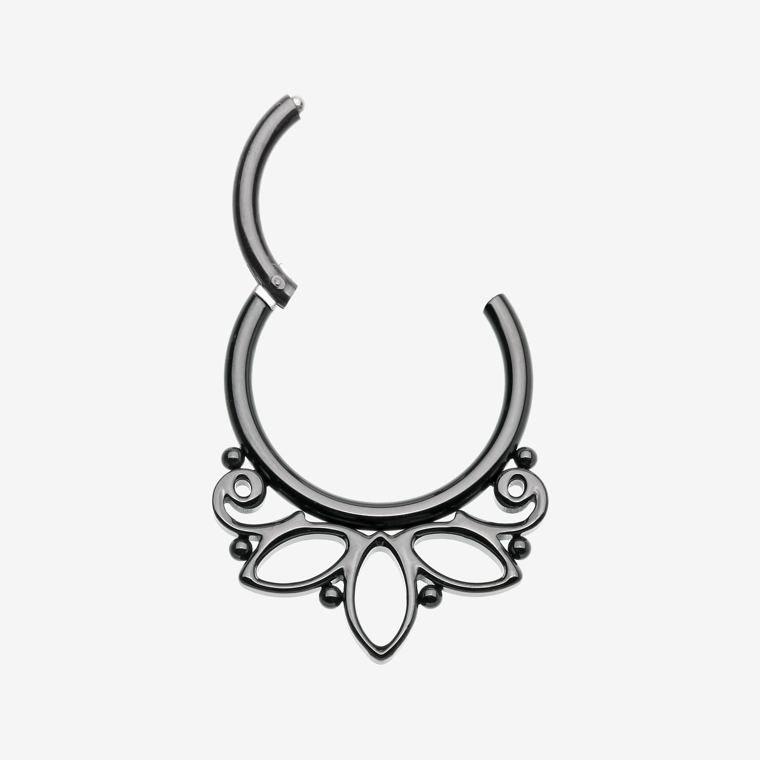 Detail View 1 of Blackline Lotus Floral Filigree Elegance Clicker Hoop Ring