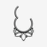Detail View 1 of Blackline Lotus Floral Filigree Elegance Clicker Hoop Ring