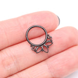 Detail View 3 of Blackline Lotus Floral Filigree Elegance Clicker Hoop Ring