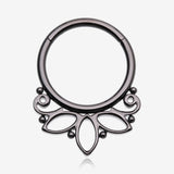 Blackline Lotus Floral Filigree Elegance Clicker Hoop Ring