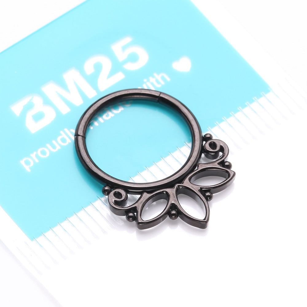 Detail View 4 of Blackline Lotus Floral Filigree Elegance Clicker Hoop Ring