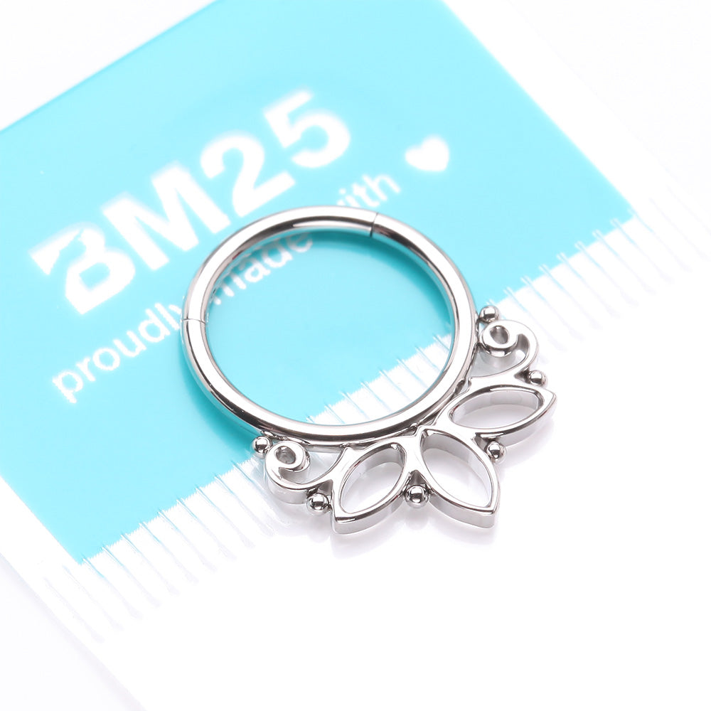 Detail View 4 of Lotus Floral Filigree Elegance Clicker Hoop Ring